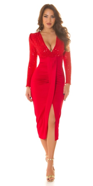 longsleeve Mididress with sequins Red